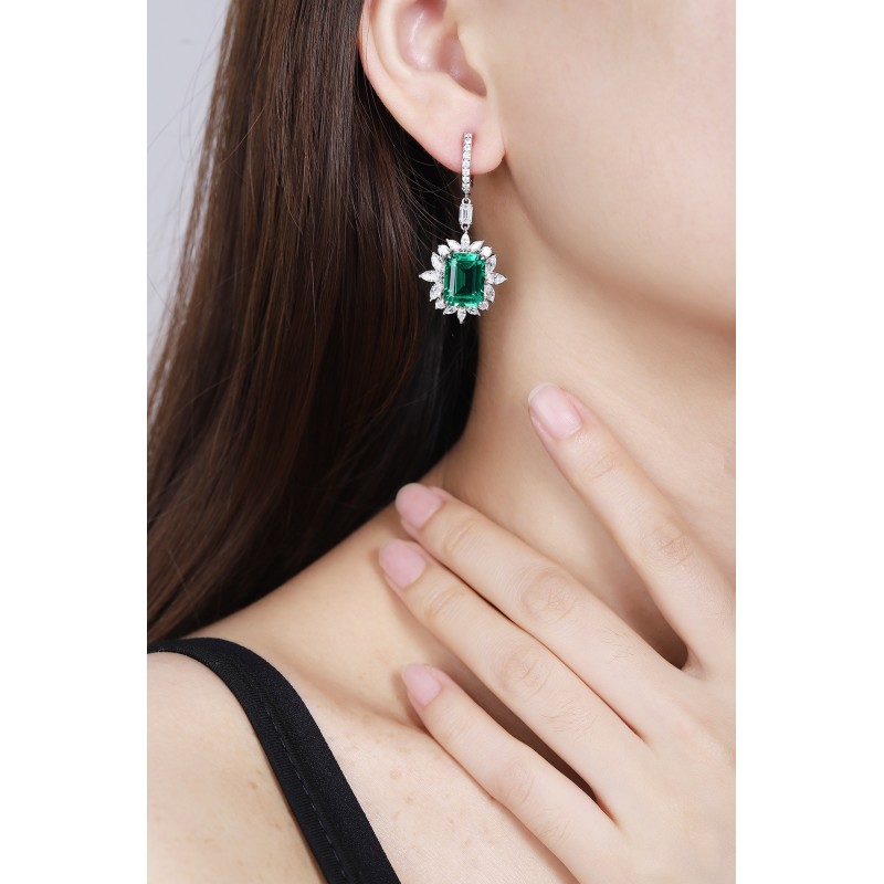 Ruif Jewelry Classic Design S925 Silver 9.22ct Lab Grown Emerald Earrings Gemstone Jewelry