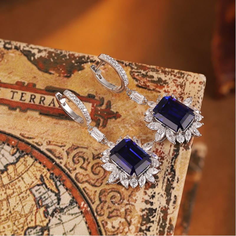 Ruif Jewelry Classic Design S925 Silver 14.32ct Lab Grown Sapphire  Earrings Royal Blue Gemstone Jewelry
