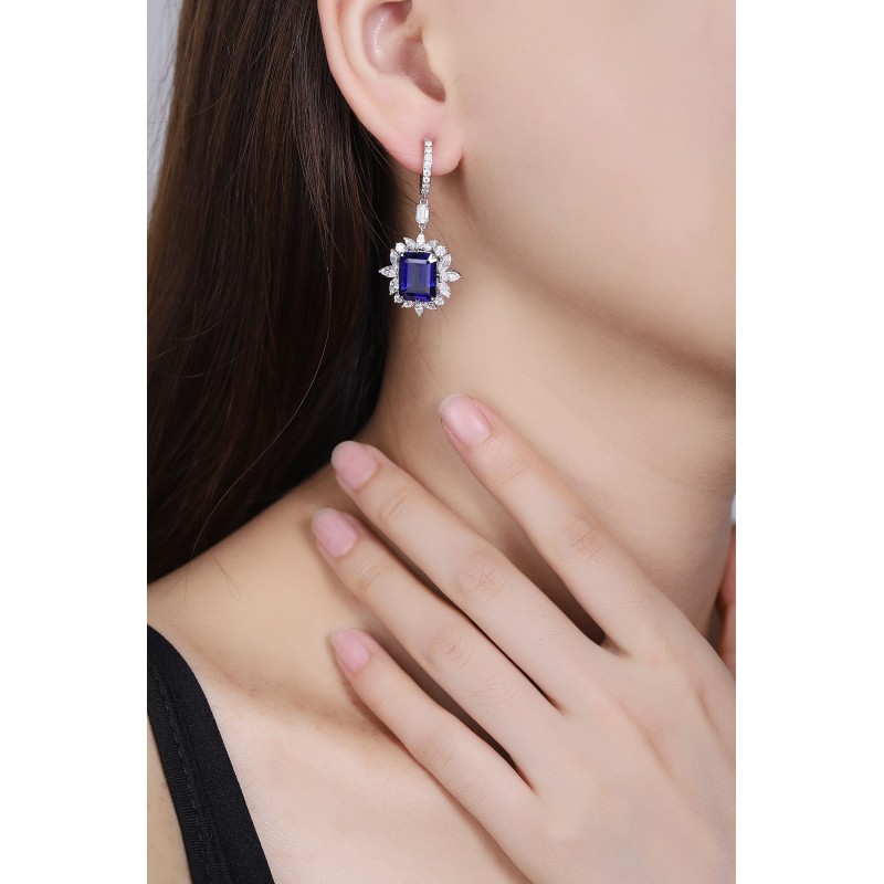 Ruif Jewelry Classic Design S925 Silver 14.32ct Lab Grown Sapphire  Earrings Royal Blue Gemstone Jewelry