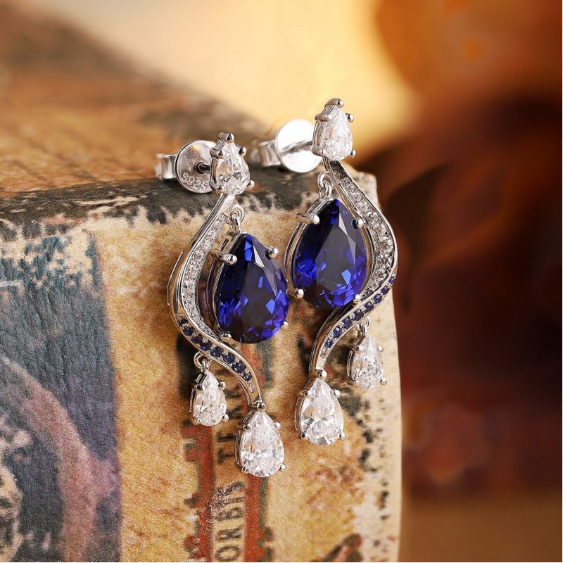 Ruif Jewelry Classic Design S925 Silver 5.2ct Lab Grown Sapphire  Earrings Royal Blue Gemstone Jewelry