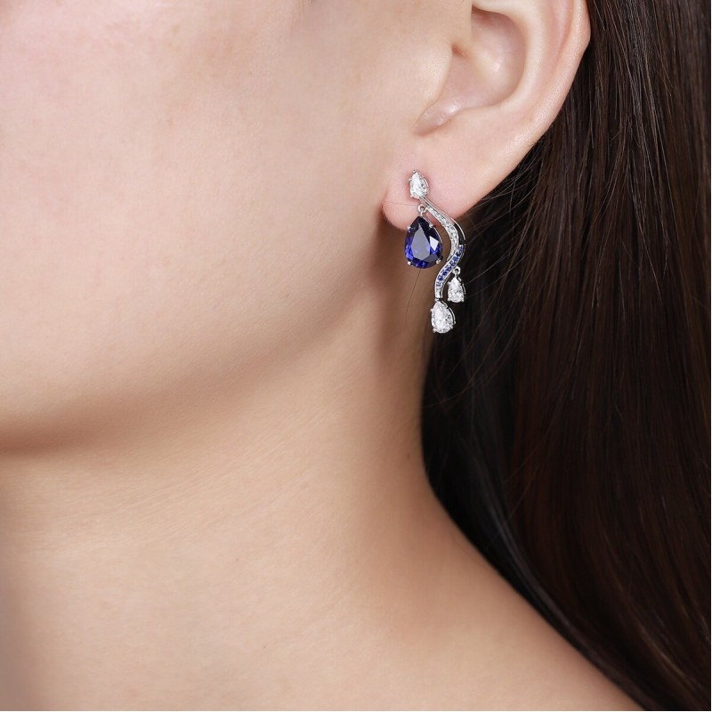 Ruif Jewelry Classic Design S925 Silver 5.2ct Lab Grown Sapphire  Earrings Royal Blue Gemstone Jewelry