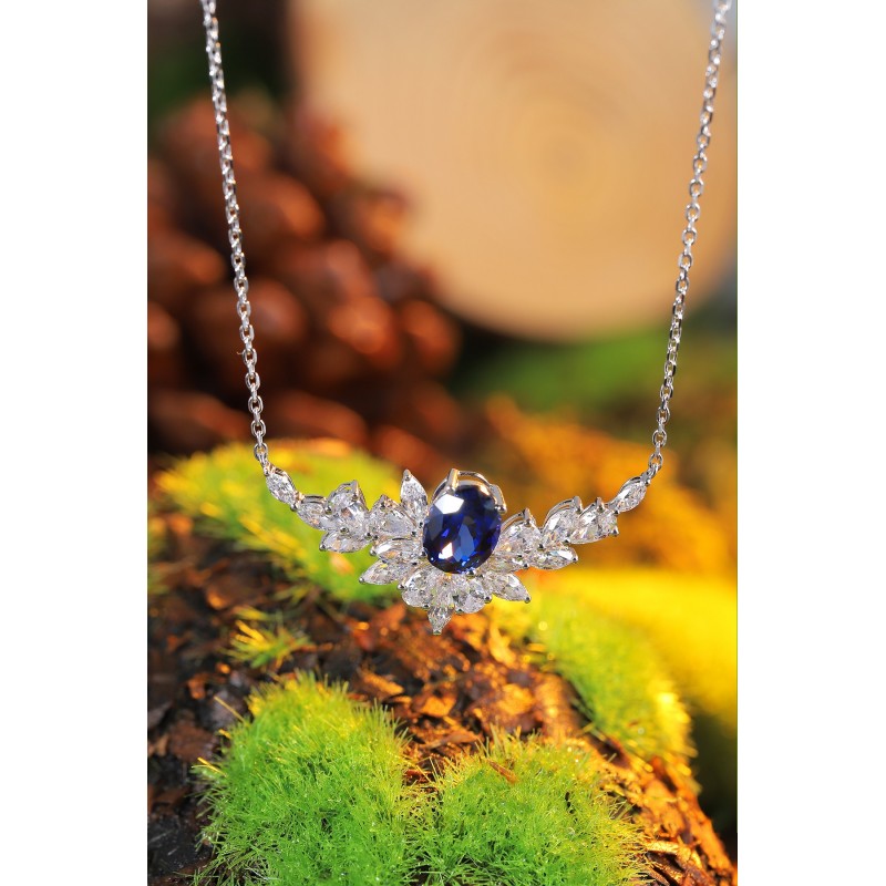 Ruif Jewelry Classic Design S925 Silver 2.715ct Royal Blue Lab Grown Sapphire Pendant Necklace Gemstone Jewelry