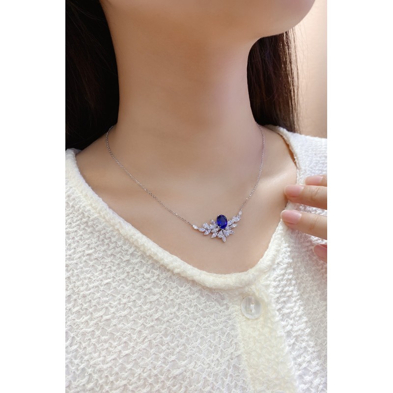 Ruif Jewelry Classic Design S925 Silver 2.715ct Royal Blue Lab Grown Sapphire Pendant Necklace Gemstone Jewelry