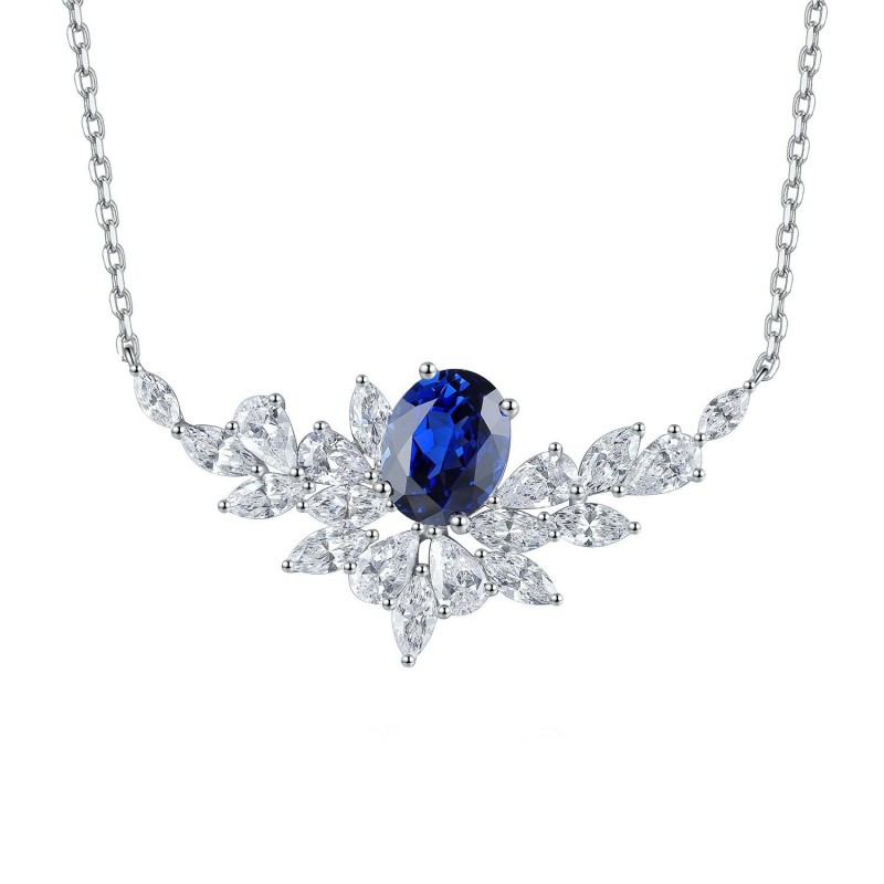 Ruif Jewelry Classic Design S925 Silver 2.715ct Royal Blue Lab Grown Sapphire Pendant Necklace Gemstone Jewelry