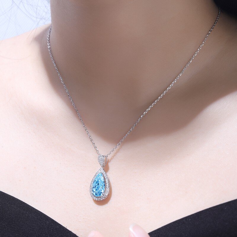 Ruif Jewelry Classic Design S925 Silver 5.26ct Lab Grown Aquamarine Pendant Necklace Gemstone Jewelry