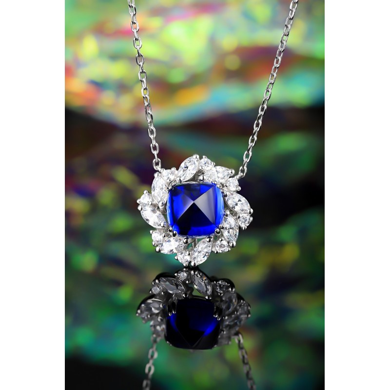 Ruif Jewelry Classic Design S925 Silver 3.35ct Lab Grown Emerald Pendant Necklace royal blue sapphire Red Ruby Gemstone Jewelry