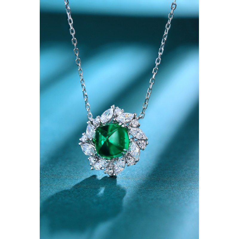 Ruif Jewelry Classic Design S925 Silver 3.35ct Lab Grown Emerald Pendant Necklace royal blue sapphire Red Ruby Gemstone Jewelry