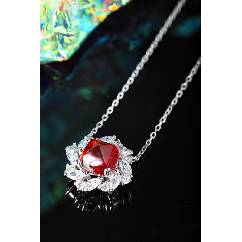 Ruif Jewelry Classic Design S925 Silver 3.35ct Lab Grown Emerald Pendant Necklace royal blue sapphire Red Ruby Gemstone Jewelry