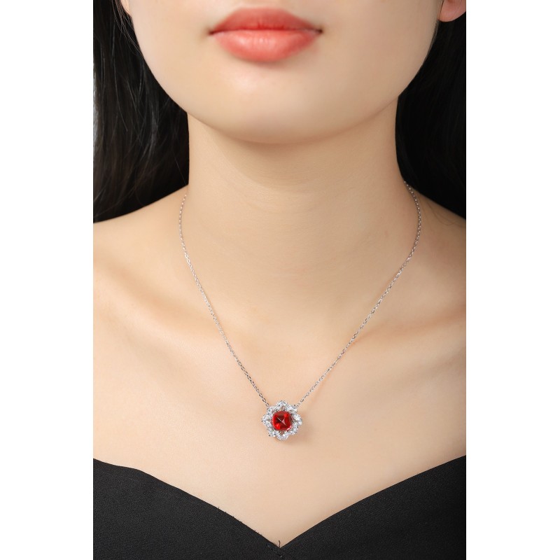 Ruif Jewelry Classic Design S925 Silver 3.35ct Lab Grown Emerald Pendant Necklace royal blue sapphire Red Ruby Gemstone Jewelry