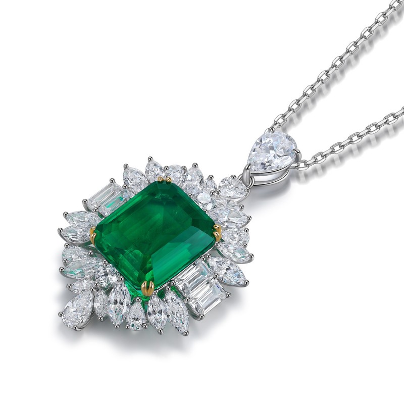 Ruif Jewelry Classic Design S925 Silver 9ct Lab Grown Emerald Pendant Necklace Gemstone Jewelry