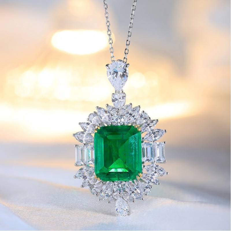 Ruif Jewelry Classic Design S925 Silver 9ct Lab Grown Emerald Pendant Necklace Gemstone Jewelry