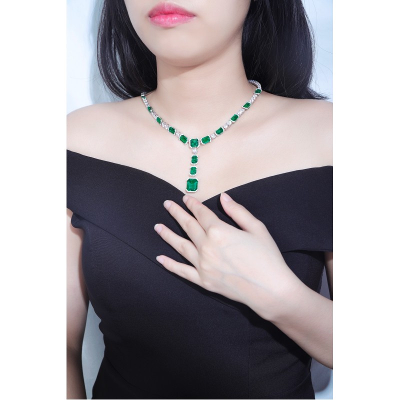 Ruif Jewelry Classic Design S925 Silver 38.35ct Lab Grown Emerald Pendant Necklace Gemstone Jewelry