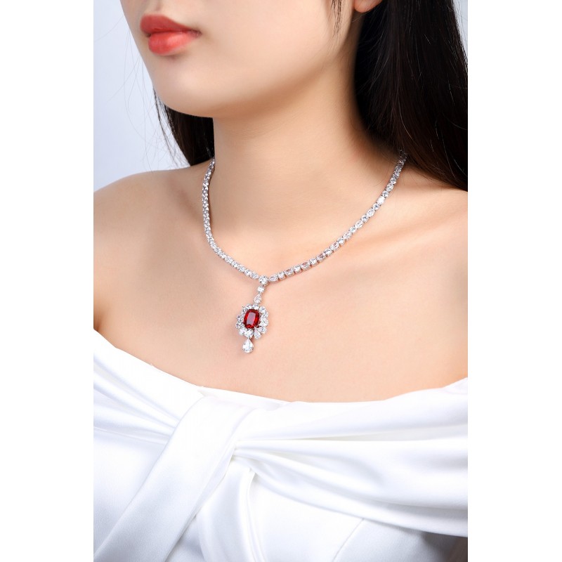 Ruif Jewelry Classic Design S925 Silver 7.05ct Lab Grown Ruby Pendant Necklace Gemstone Jewelry