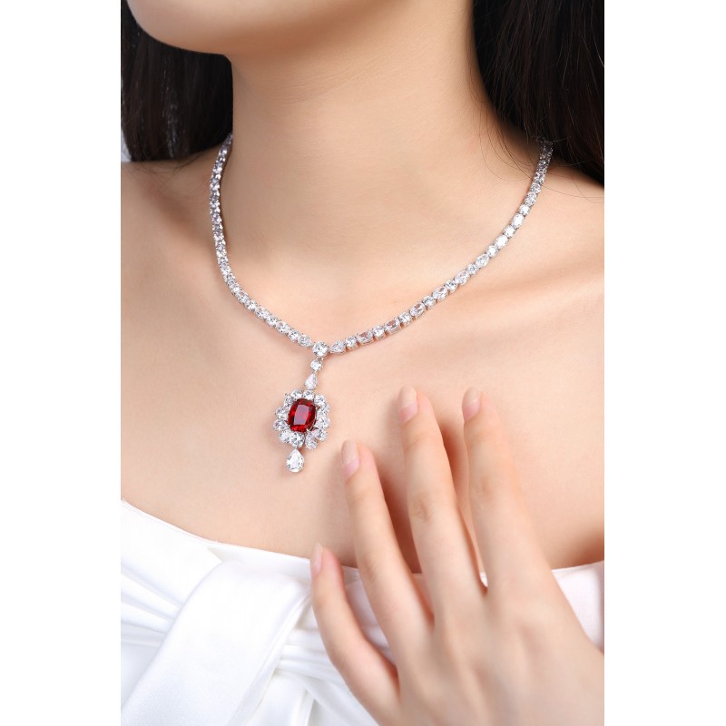 Ruif Jewelry Classic Design S925 Silver 7.05ct Lab Grown Ruby Pendant Necklace Gemstone Jewelry