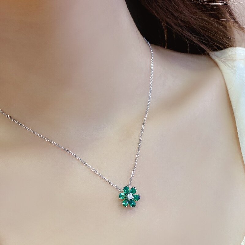 Ruif Jewelry Classic Design S925 Silver 0.96ct Lab Grown Emerald Pendant Necklace royal blue sapphire Red Ruby Gemstone Jewelry