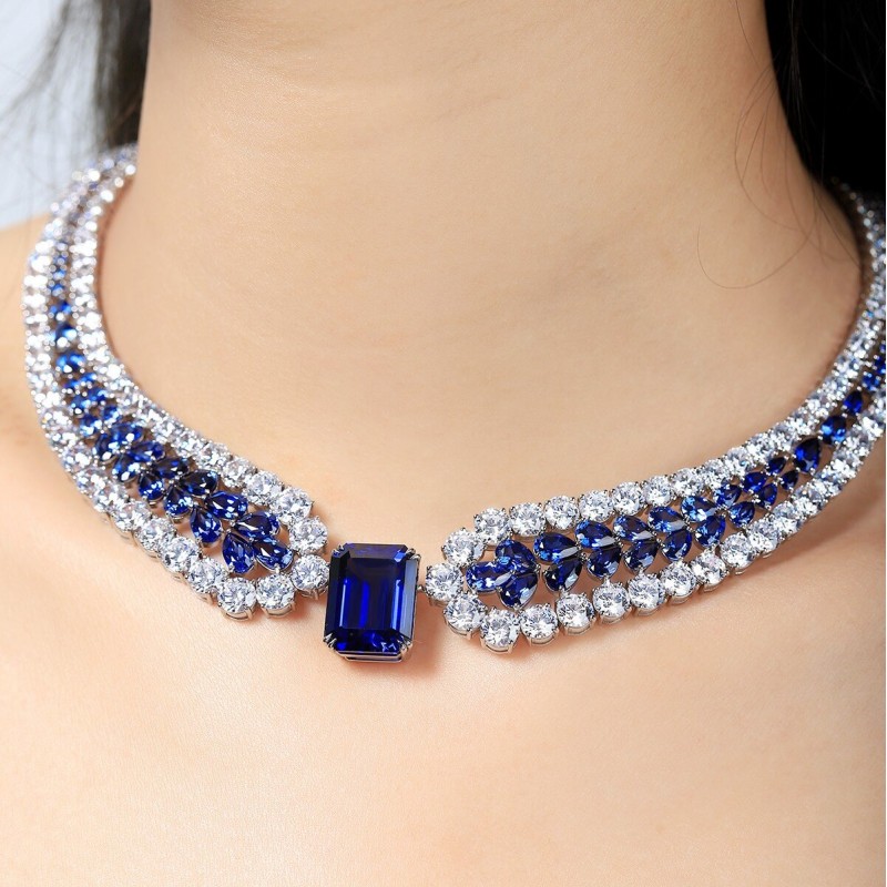 Ruif  Jewelry Classic Design S925 Silver 21.81ct Royal Blue Lab Grown Sapphire Pendant Necklace Gemstone Jewelry