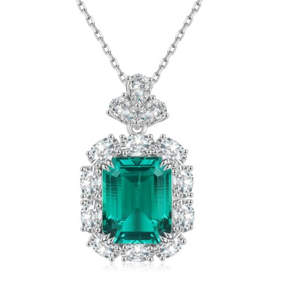 Ruif Jewelry Classic Design S925 Silver 10.485ct Lab Grown Emerald Pendant Necklace Gemstone Jewelry