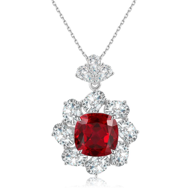 Ruif Jewelry Classic Design S925 Silver 5.8ct Lab Grown Ruby Pendant Necklace Gemstone Jewelry