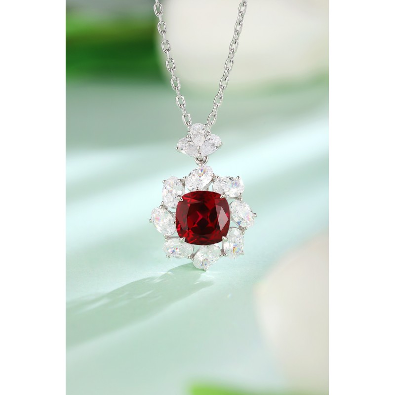 Ruif Jewelry Classic Design S925 Silver 5.8ct Lab Grown Ruby Pendant Necklace Gemstone Jewelry