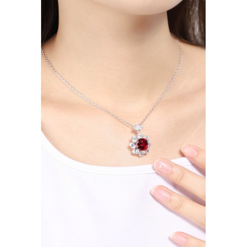 Ruif Jewelry Classic Design S925 Silver 5.8ct Lab Grown Ruby Pendant Necklace Gemstone Jewelry