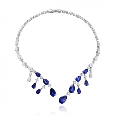 Ruif Jewelry Classic Design S925 Silver 28.08ct Lab Grown Sapphire Pendant Necklace Gemstone Jewelry