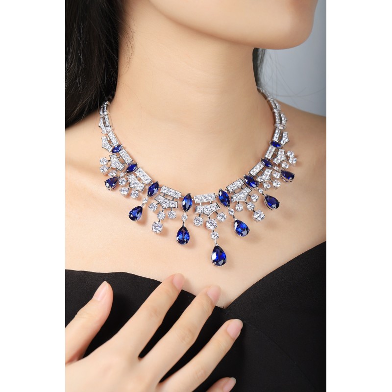 Ruif  Jewelry Classic Design S925 Silver 49.99ct Royal Blue Lab Grown Sapphire Pendant Necklace Gemstone Jewelry