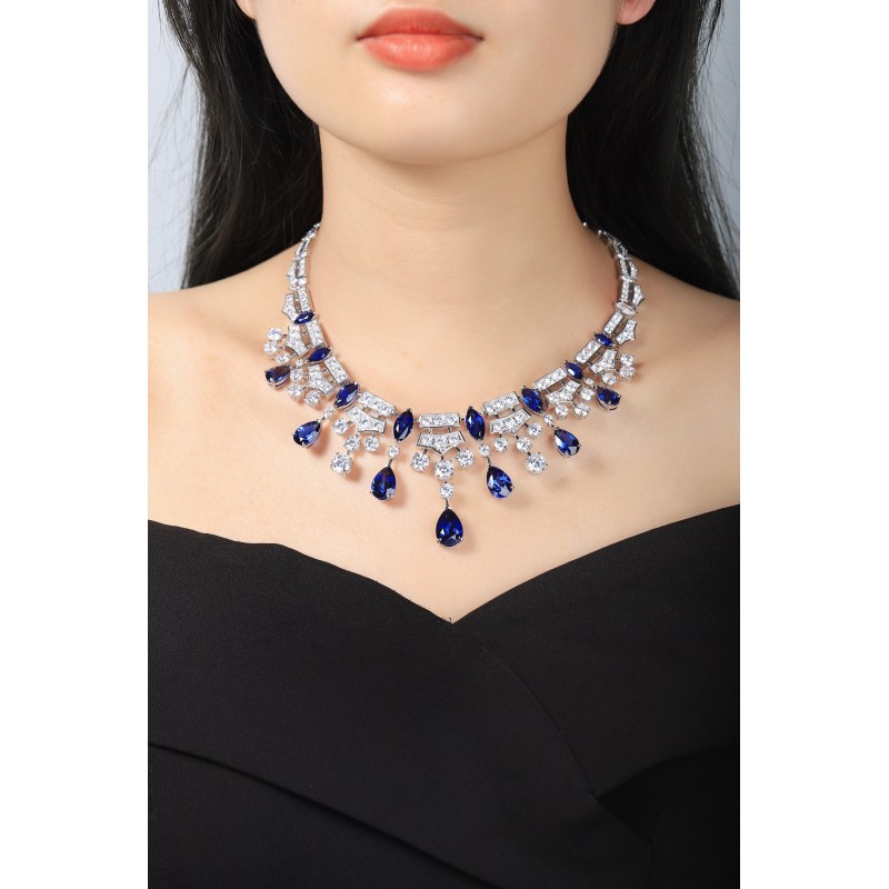 Ruif  Jewelry Classic Design S925 Silver 49.99ct Royal Blue Lab Grown Sapphire Pendant Necklace Gemstone Jewelry