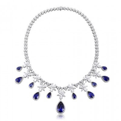 Ruif  Jewelry Classic Design S925 Silver 27.335ct Royal Blue Lab Grown Sapphire Pendant Necklace Gemstone Jewelry