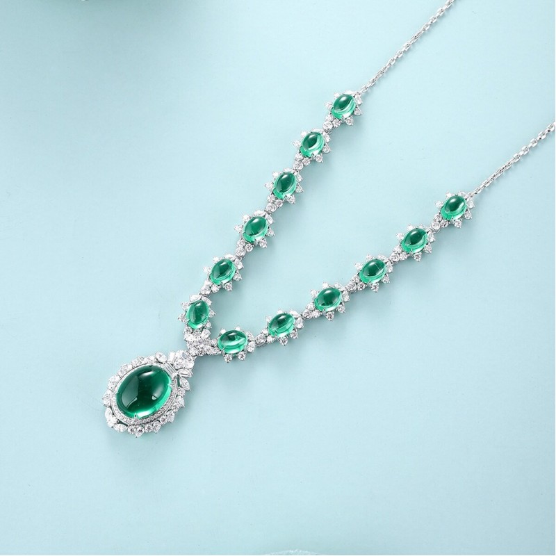 Ruif Jewelry Classic Design Green S925 Silver 22.75ct Lab Grown Emerald Luxury Necklace Gemstone Jewelry