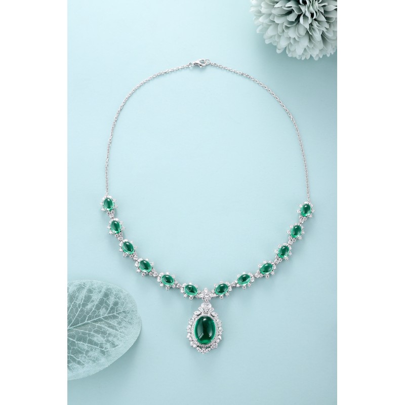 Ruif Jewelry Classic Design Green S925 Silver 22.75ct Lab Grown Emerald Luxury Necklace Gemstone Jewelry