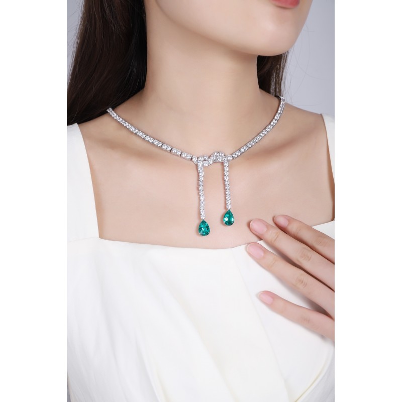 Ruif Jewelry Classic Design Green S925 Silver 7.9ct Lab Grown Emerald Luxury Necklace Gemstone Jewelry