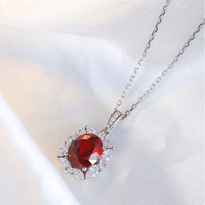 Ruif Jewelry Classic Design S925 Silver 3.63ct Lab Grown Ruby Pendant Necklace Gemstone Jewelry