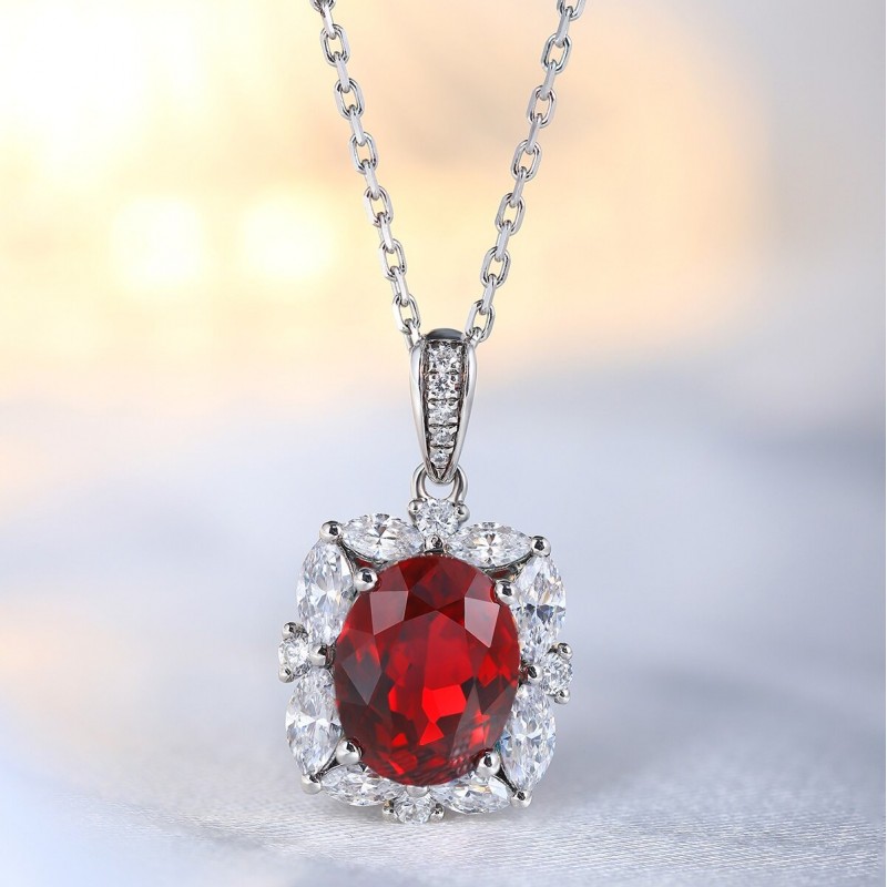 Ruif Jewelry Classic Design S925 Silver 3.63ct Lab Grown Ruby Pendant Necklace Gemstone Jewelry