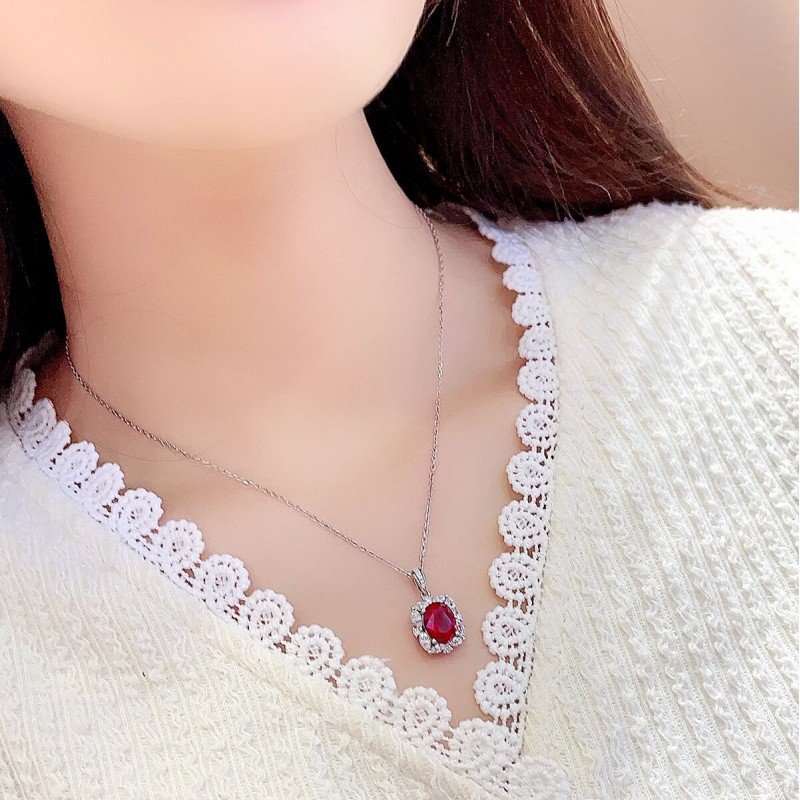 Ruif Jewelry Classic Design S925 Silver 3.63ct Lab Grown Ruby Pendant Necklace Gemstone Jewelry