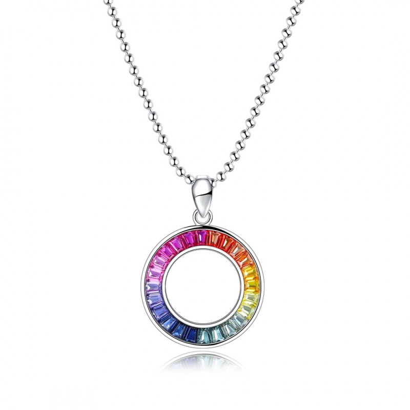 Ruif  Jewelry Classic Design S925 Silver Rainbow Color Lab Grown Sapphire Pendant Necklace Gemstone Jewelry