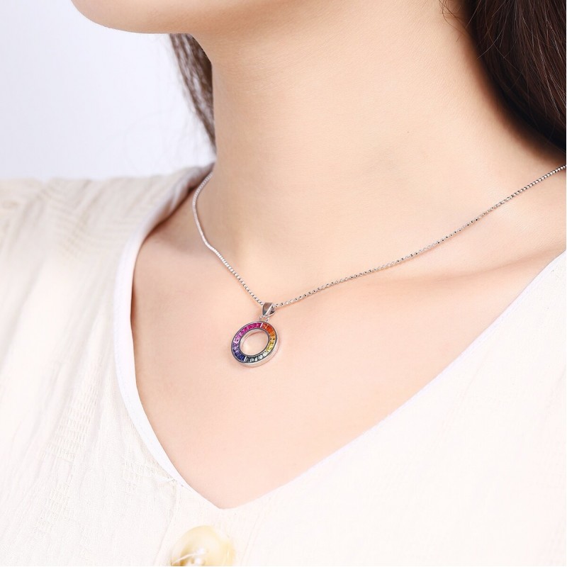 Ruif  Jewelry Classic Design S925 Silver Rainbow Color Lab Grown Sapphire Pendant Necklace Gemstone Jewelry