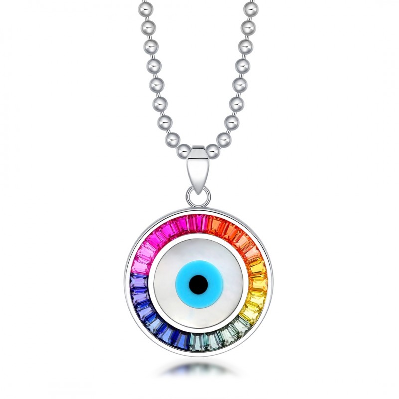 Ruif  Jewelry Classic Design S925 Silver Rainbow Color Lab Grown Sapphire Pendant Necklace Gemstone Jewelry