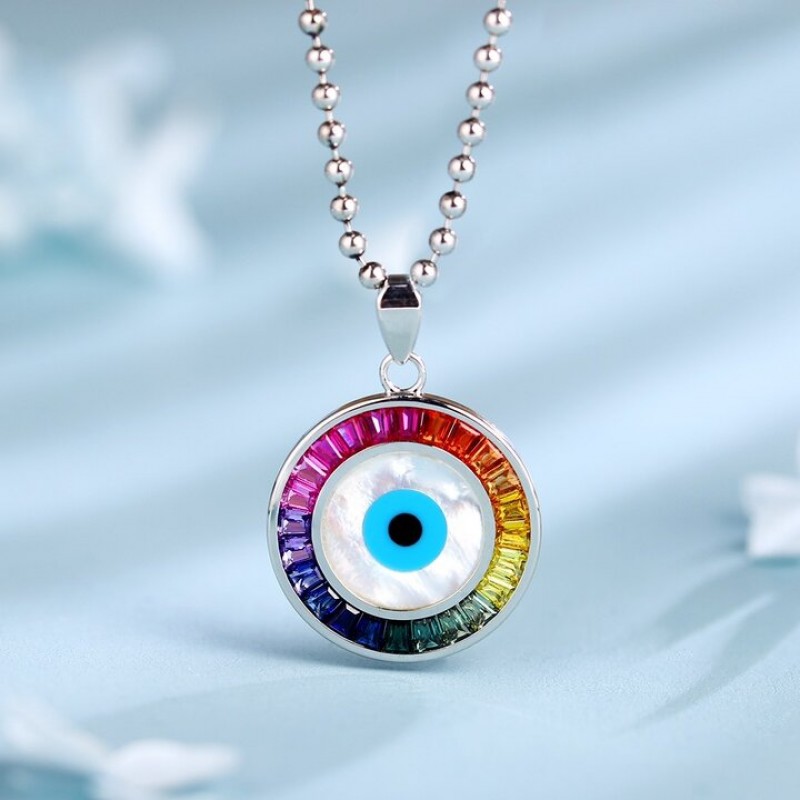 Ruif  Jewelry Classic Design S925 Silver Rainbow Color Lab Grown Sapphire Pendant Necklace Gemstone Jewelry