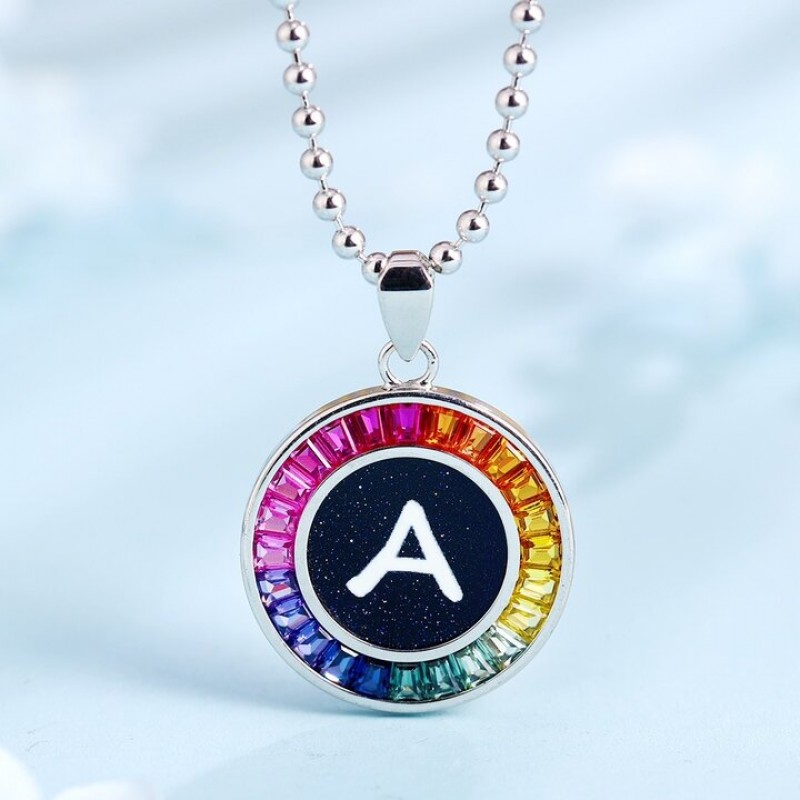 Ruif  Jewelry Classic Design S925 Silver Rainbow Color Lab Grown Sapphire Pendant Necklace Gemstone Jewelry