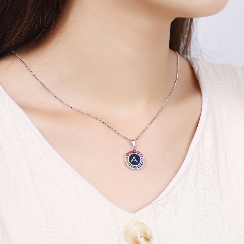 Ruif  Jewelry Classic Design S925 Silver Rainbow Color Lab Grown Sapphire Pendant Necklace Gemstone Jewelry