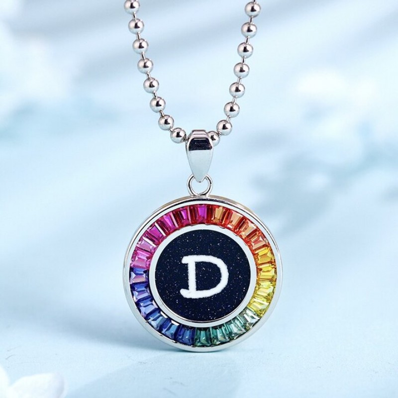 Ruif  Jewelry Classic Design S925 Silver Rainbow Color Lab Grown Sapphire Pendant Necklace Gemstone Jewelry