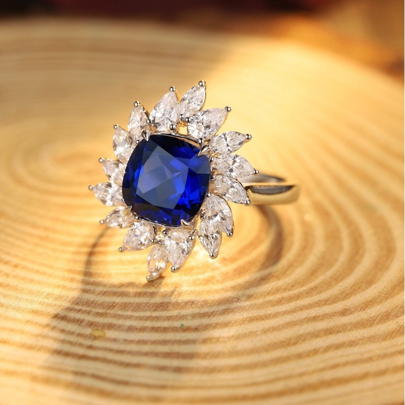 Ruif Jewelry Classic Design S925 Silver 4.205ct Lab Grown Ruby And Royal Blue Sapphire Ring Cushion Cut Wedding Bands