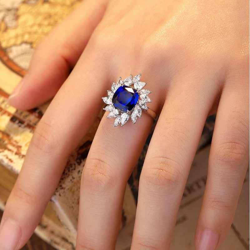 Ruif Jewelry Classic Design S925 Silver 4.205ct Lab Grown Ruby And Royal Blue Sapphire Ring Cushion Cut Wedding Bands