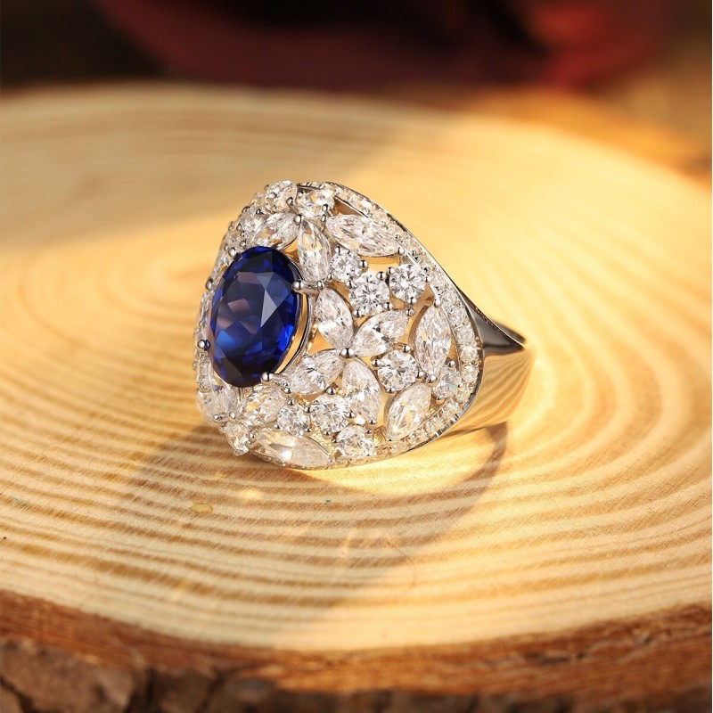 Ruif Jewelry Classic Design S925 Silver Lab Grown Ruby And Royal Blue Sapphire Ring Oval Shape Wedding Bands