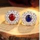 Ruif Jewelry Classic Design S925 Silver Lab Grown Ruby And Royal Blue Sapphire Ring Oval Shape Wedding Bands