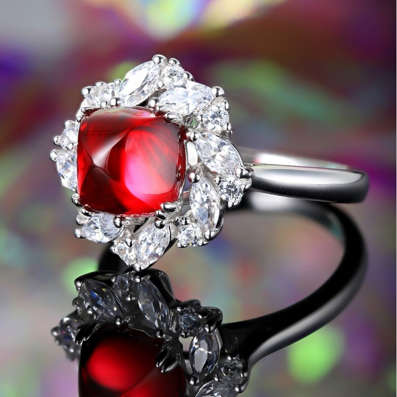 Ruif Jewelry Classic Design S925 Silver 2.48ct Lab Grown Emerald Ring Ruby And Royal Blue Sapphire Ring Wedding Bands