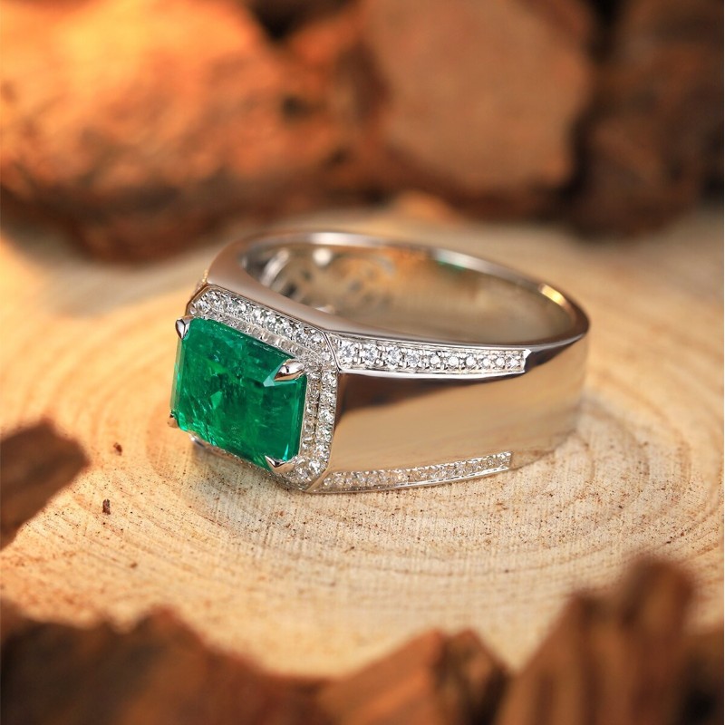 Ruif Jewelry Classic Design S925 Silver 3.0ct Lab Grown Emerald Ring Men Ring Wedding Bands