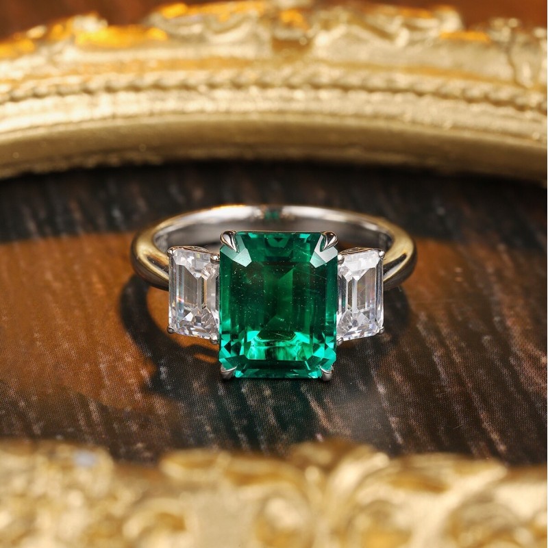 Ruif Jewelry Classic Design S925 Silver 2.745ct Lab Grown Emerald Ring Wedding Bands