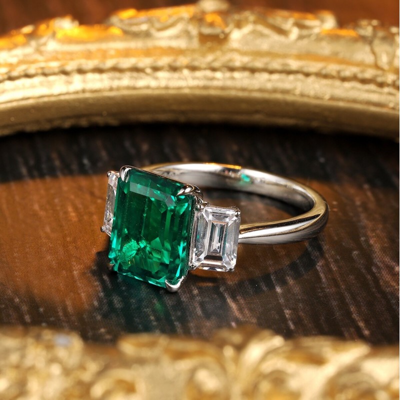 Ruif Jewelry Classic Design S925 Silver 2.745ct Lab Grown Emerald Ring Wedding Bands