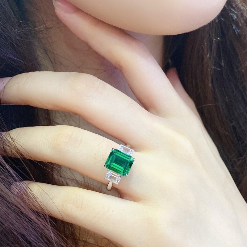 Ruif Jewelry Classic Design S925 Silver 2.745ct Lab Grown Emerald Ring Wedding Bands